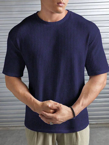 Emerce - Oversized Waffle Knit Tee For Men - Navy Blue